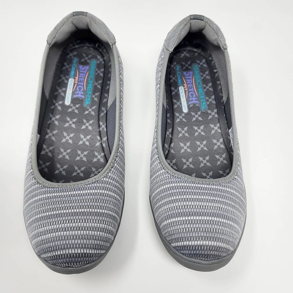 Skechers Stretch Fit Memory Foam Grey Striped Wedge Comfort Shoes EUC 9.5 48881 - Picture 3 of 10